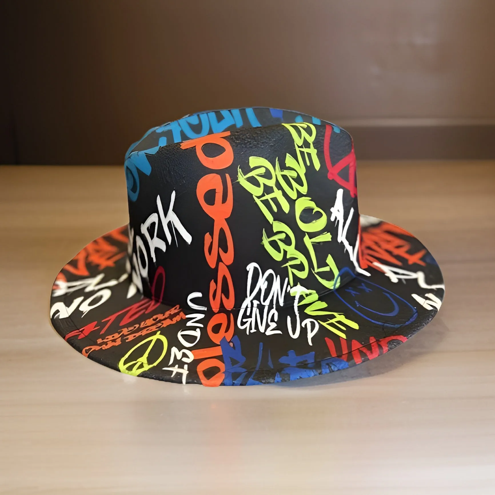 Graffiti Wide Brim Felt Fedora Panama Hat