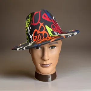 Graffiti Wide Brim Felt Fedora Panama Hat