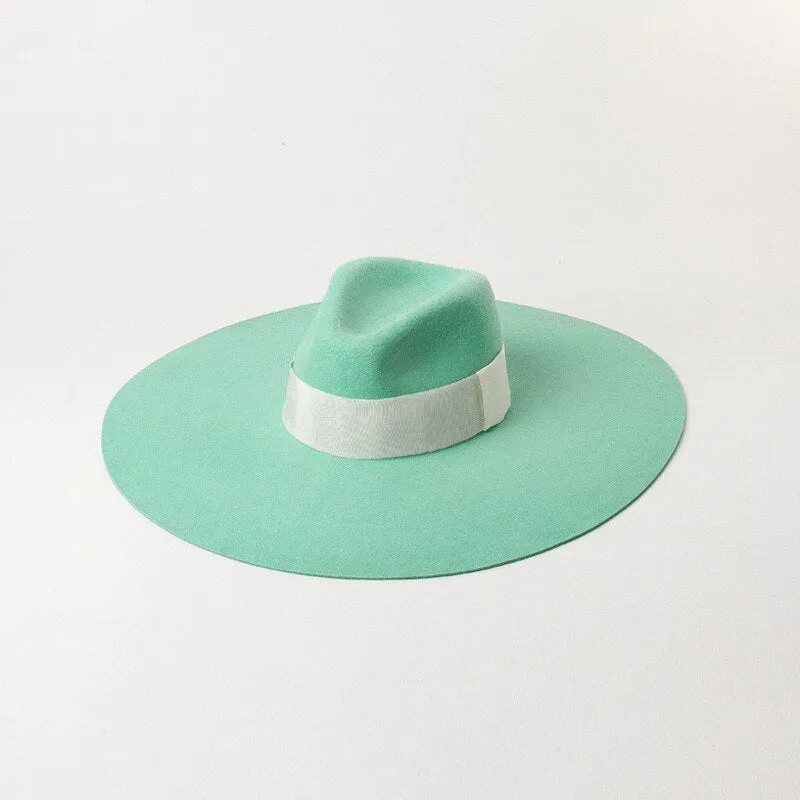 Green Woolen Jazz Top Hat Catwalk Style Felt Hat