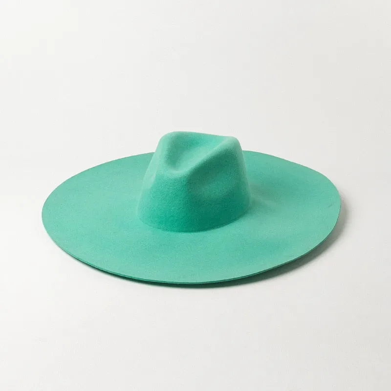 Green Woolen Jazz Top Hat Catwalk Style Felt Hat