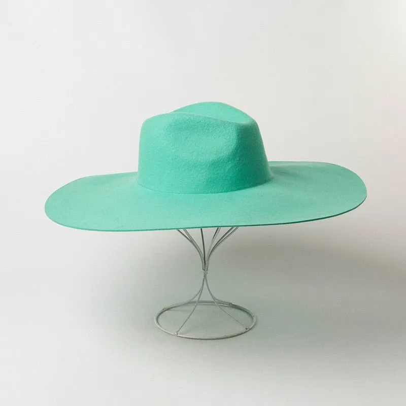 Green Woolen Jazz Top Hat Catwalk Style Felt Hat