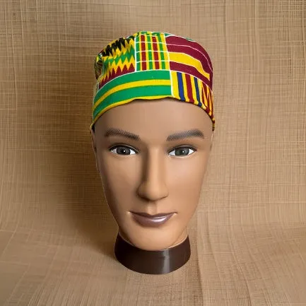 Green/Yellow/Red/ Kente Print African Kufi Hat with Matching Mask