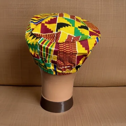 Green/Yellow/Red/ Kente Print African Kufi Hat with Matching Mask