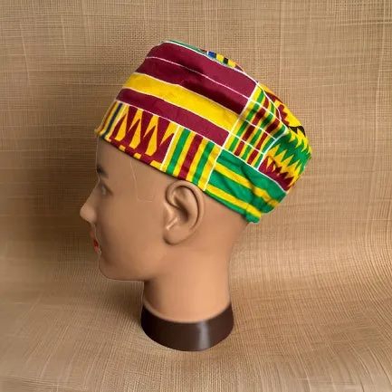 Green/Yellow/Red/ Kente Print African Kufi Hat with Matching Mask