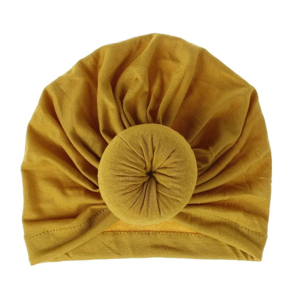 Handmade Pleated Flower Babies' Knitted Cotton Cloth Turban For Baby Girls In Elegant Style