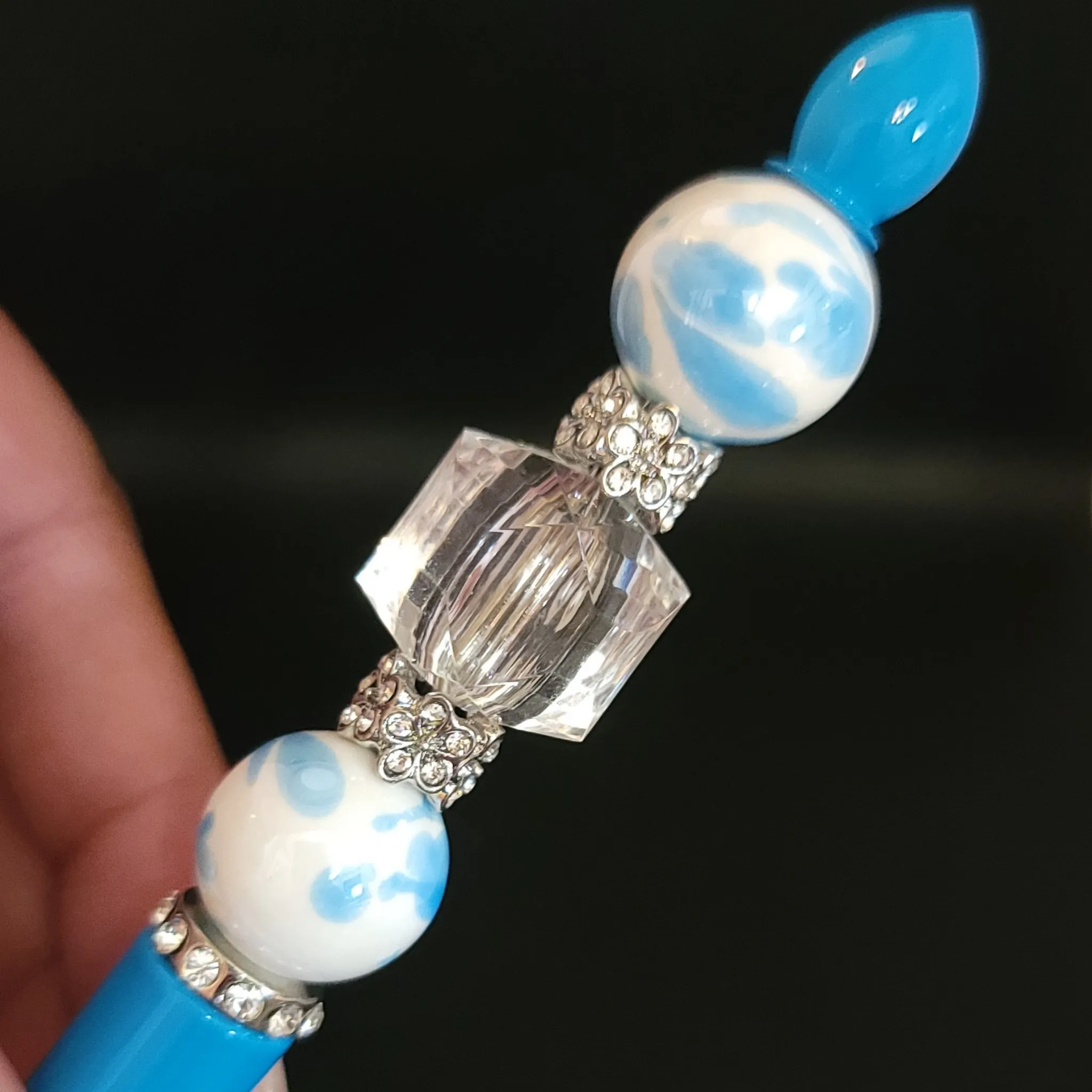 Harper - Pearl, Crystal & Teal Jeweled Ink Pen