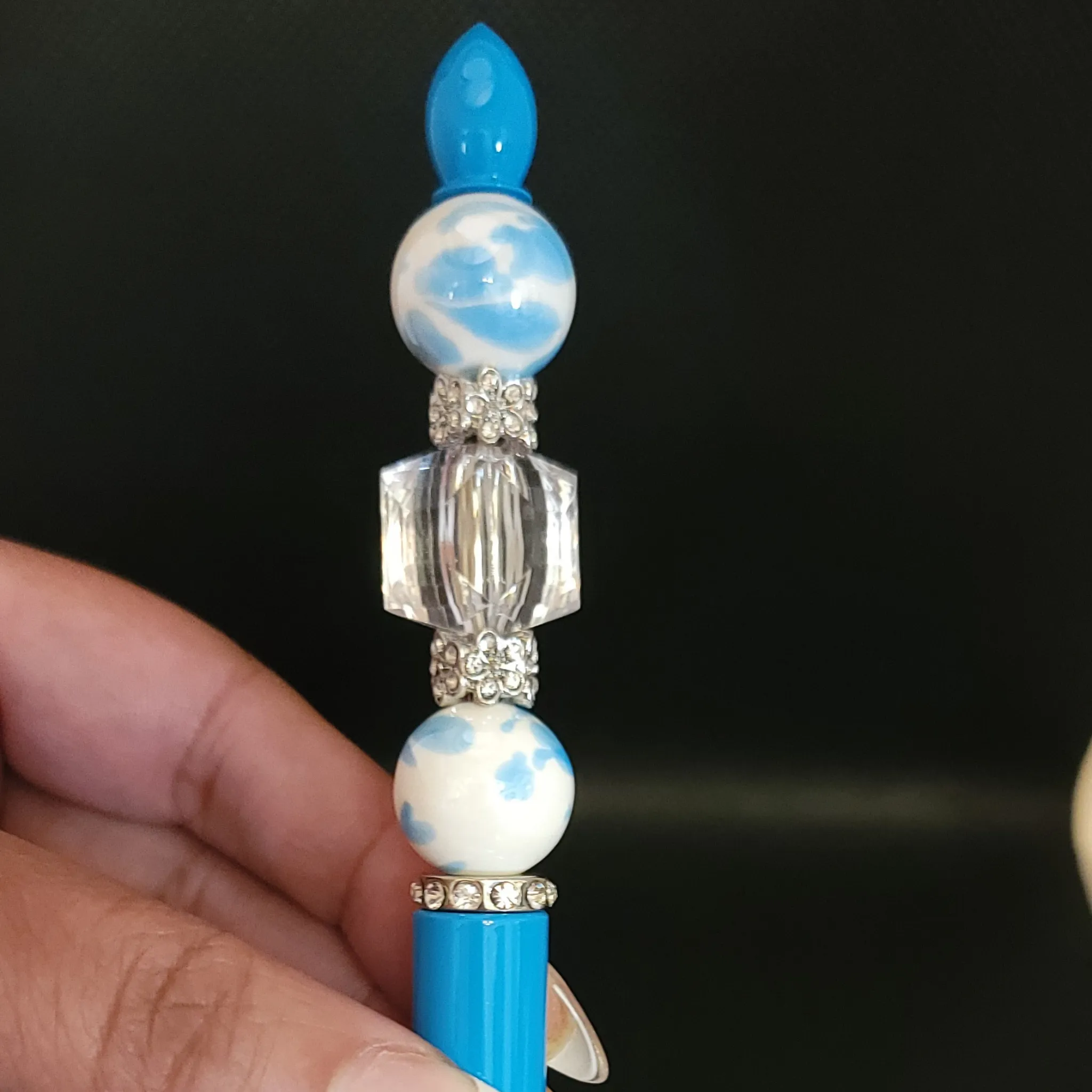 Harper - Pearl, Crystal & Teal Jeweled Ink Pen