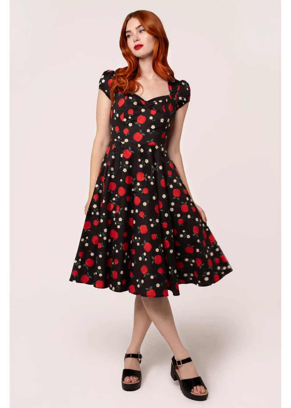 Hell Bunny Apple Pie 40's Swing Dress Black