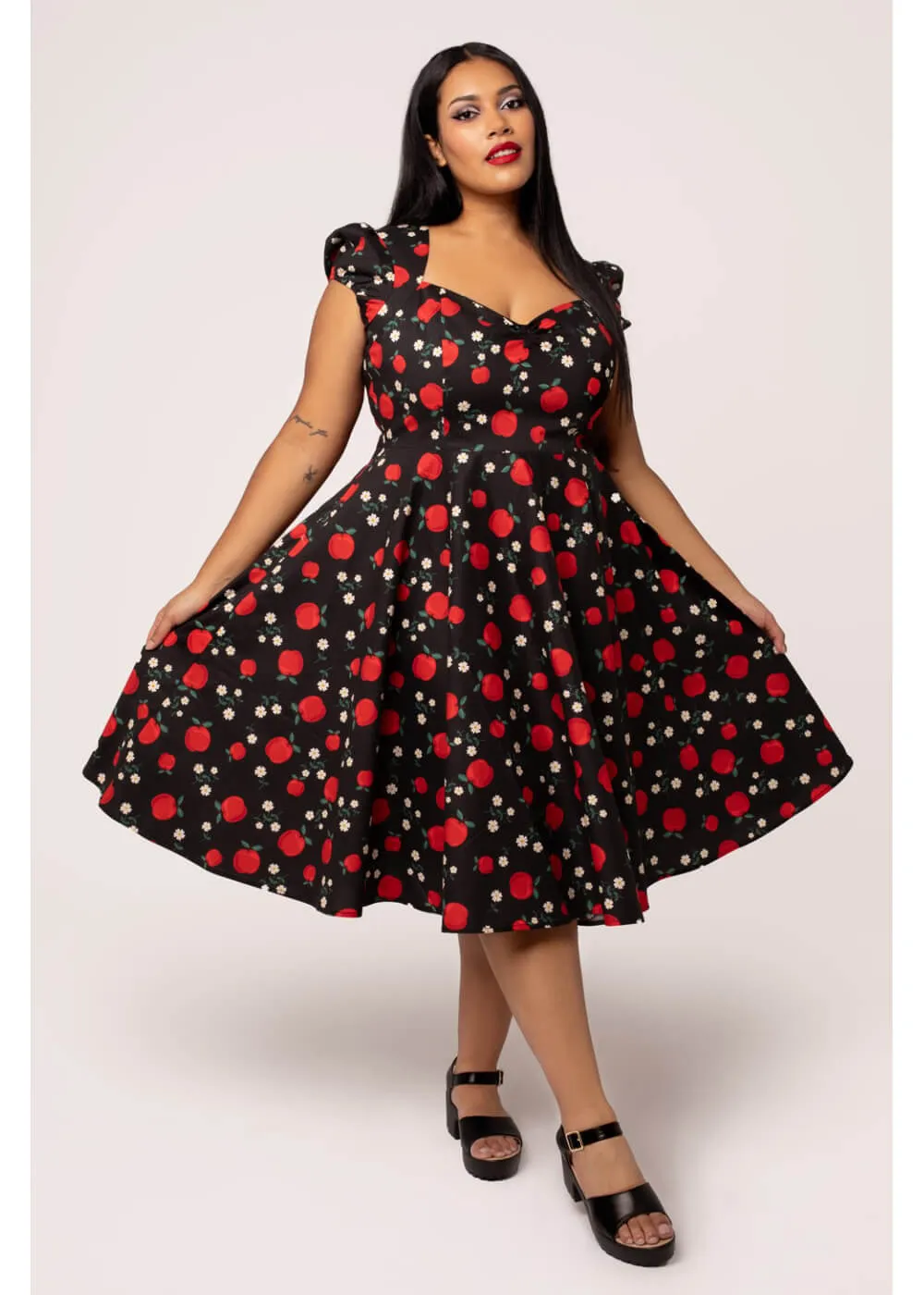 Hell Bunny Apple Pie 40's Swing Dress Black