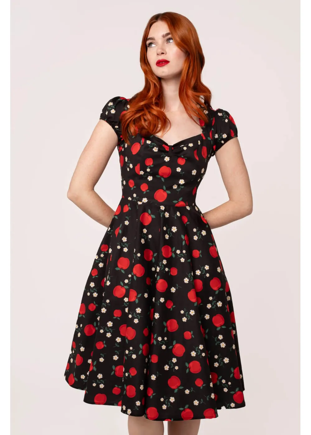 Hell Bunny Apple Pie 40's Swing Dress Black