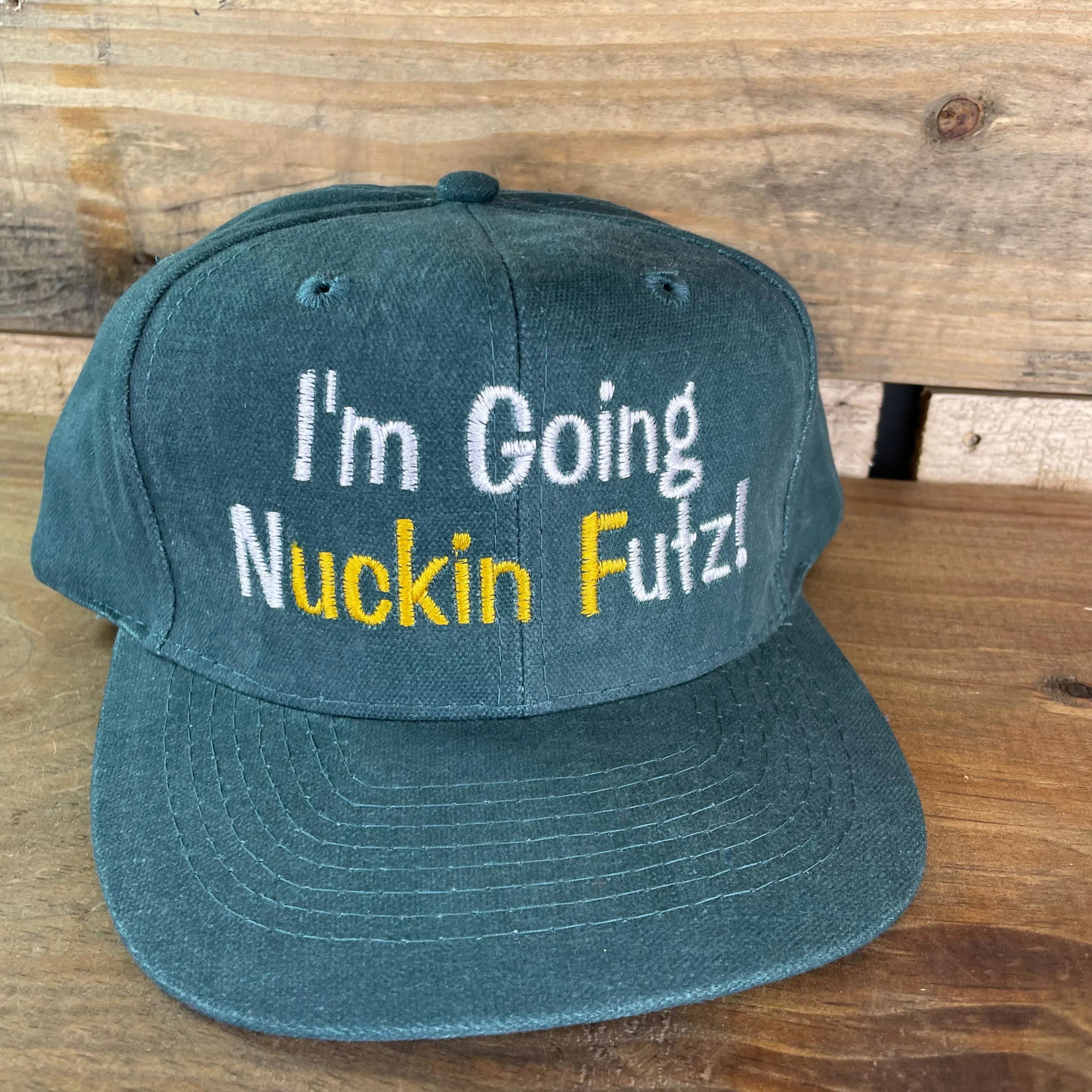 I’m Going NUCKIN Futz Vintage Custom Embroidered Dark Green Mid Crown Baseball Flat Brim Adjustable Strap Back Cap Hat
