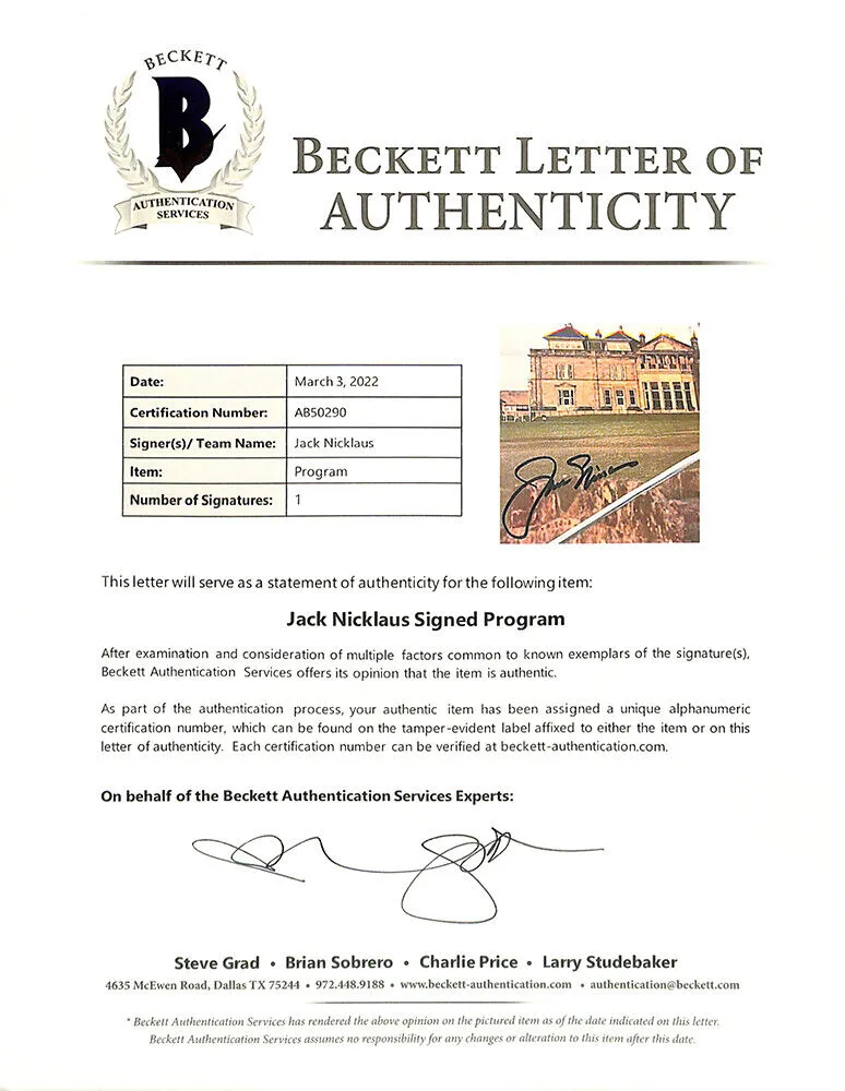 Jack Nicklaus Signed The Open St Andrews 2005 Golf Program BAS LOA