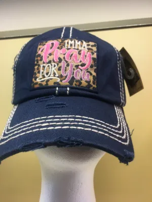 KBETHOS Vintage Navy/Leopard Distressed Imma Pray For You Hat