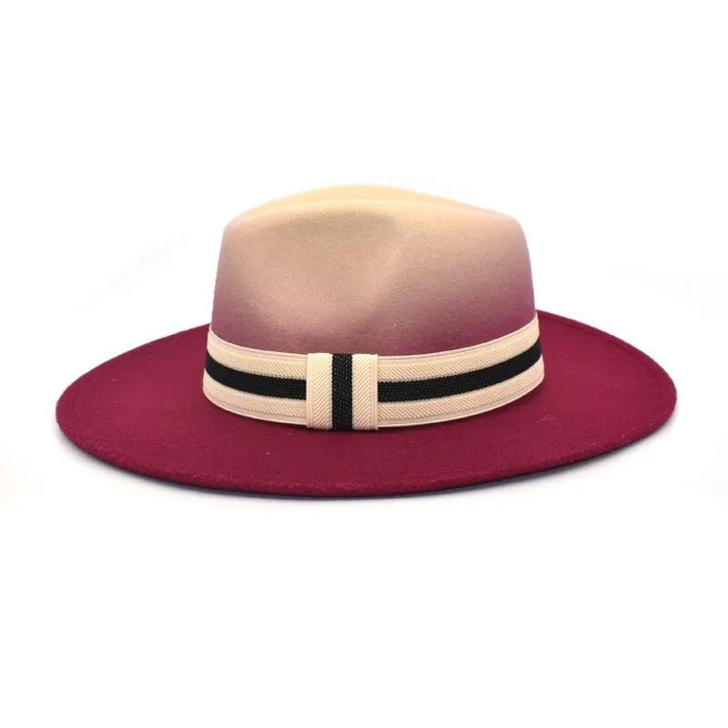 Large Brim Fedora Wool Ribbon Ombré Panama