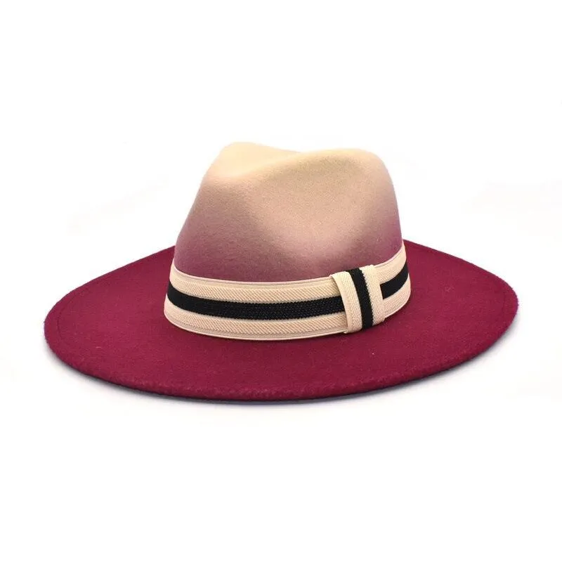 Large Brim Fedora Wool Ribbon Ombré Panama