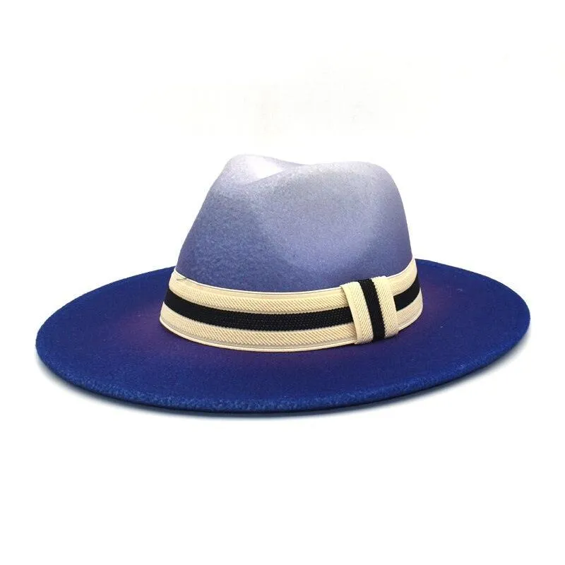 Large Brim Fedora Wool Ribbon Ombré Panama
