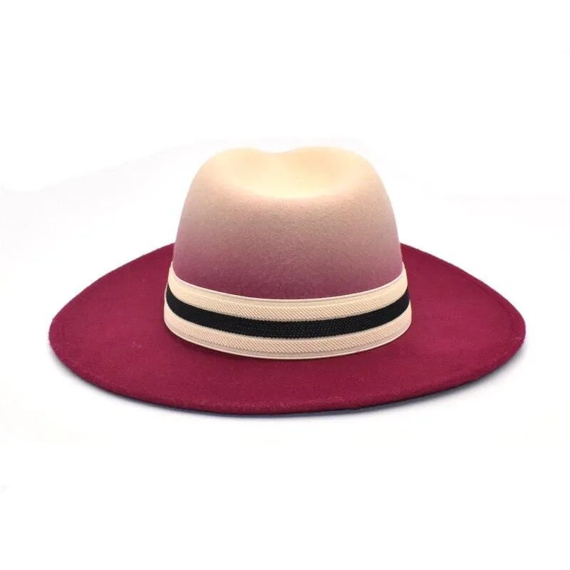 Large Brim Fedora Wool Ribbon Ombré Panama