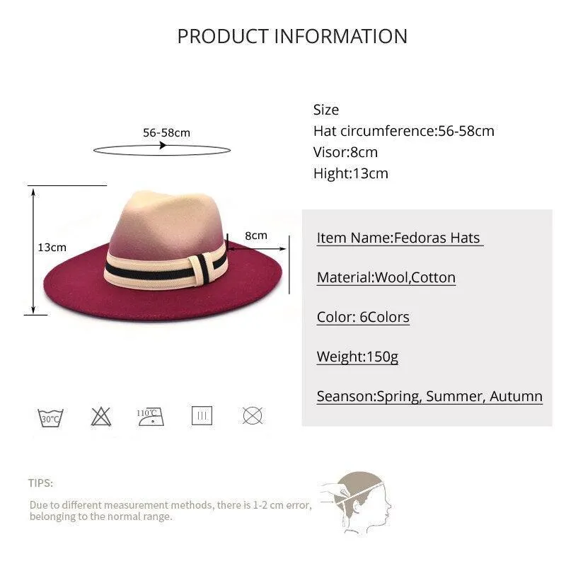 Large Brim Fedora Wool Ribbon Ombré Panama