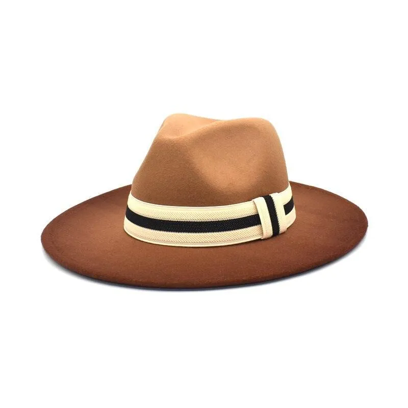 Large Brim Fedora Wool Ribbon Ombré Panama