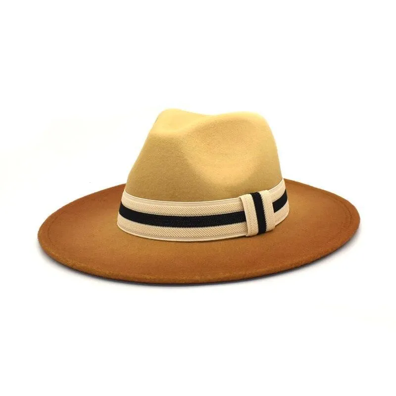 Large Brim Fedora Wool Ribbon Ombré Panama