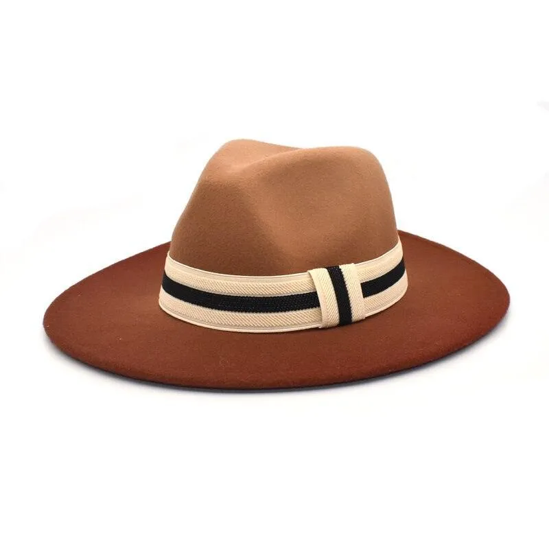 Large Brim Fedora Wool Ribbon Ombré Panama