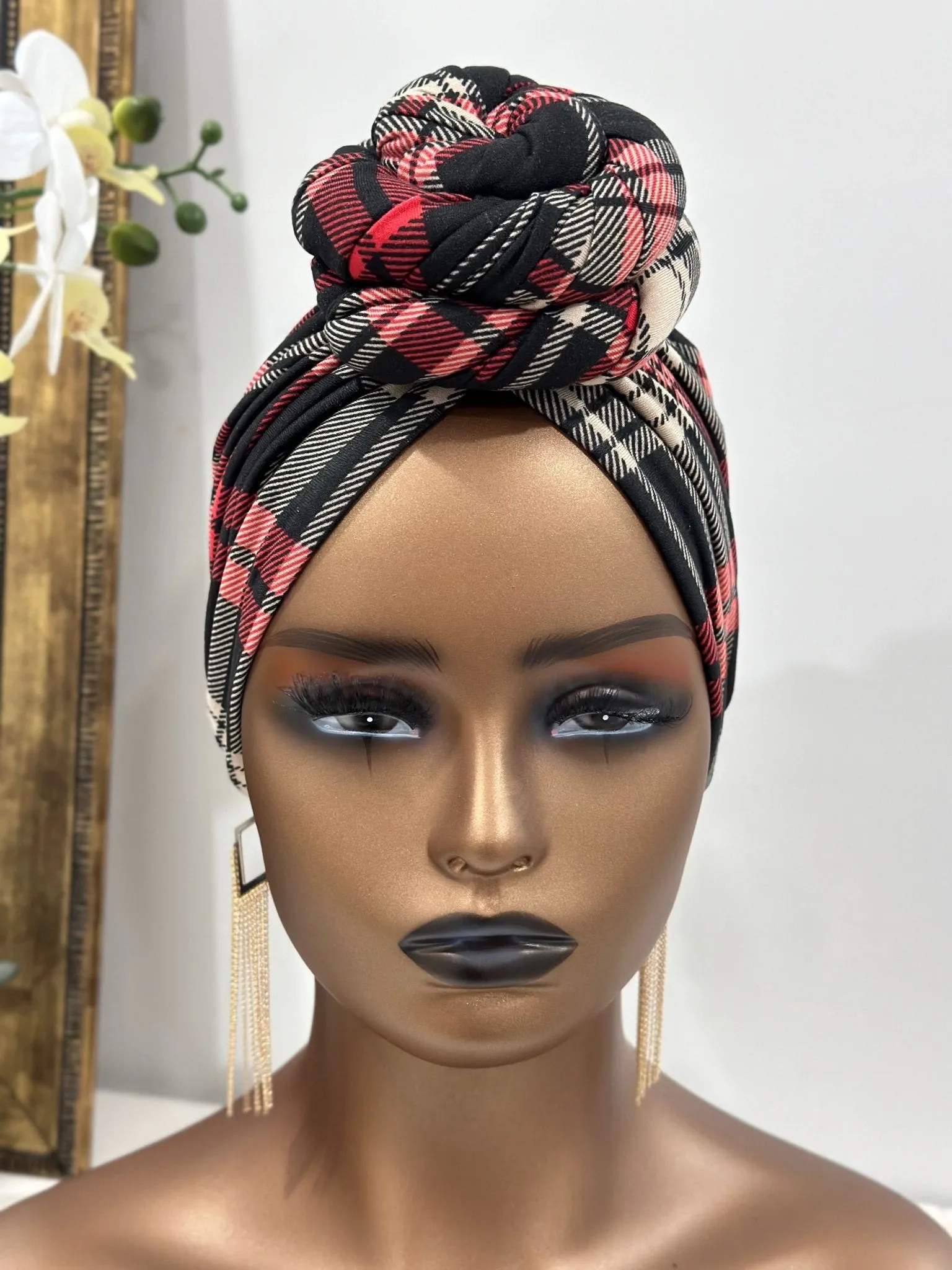 Leila Plaid Pre-tied Turban