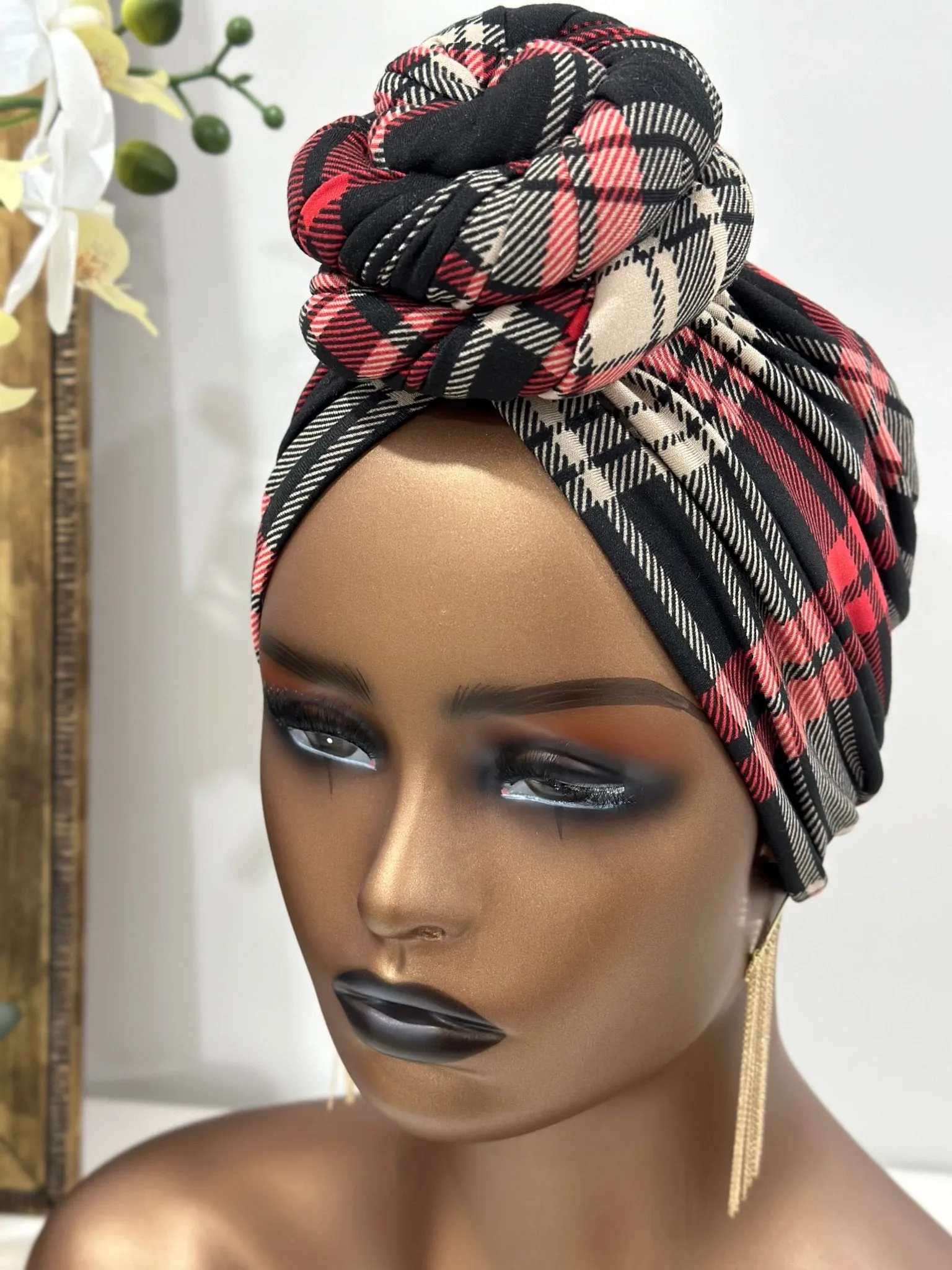 Leila Plaid Pre-tied Turban