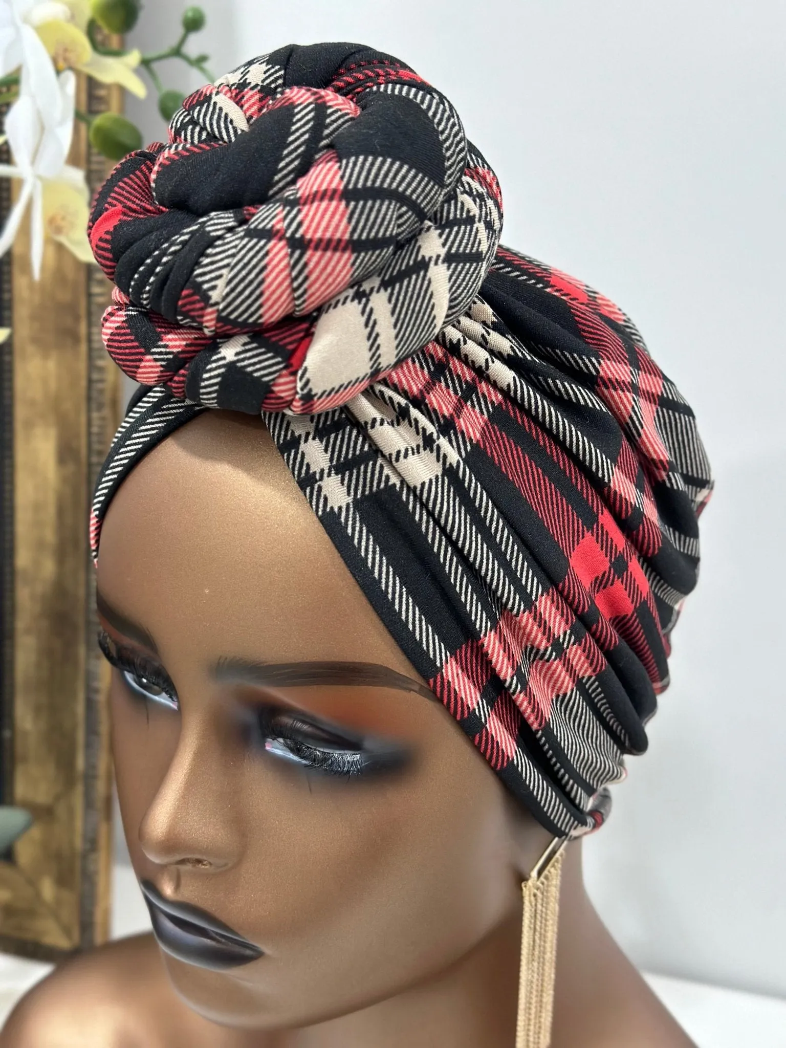 Leila Plaid Pre-tied Turban