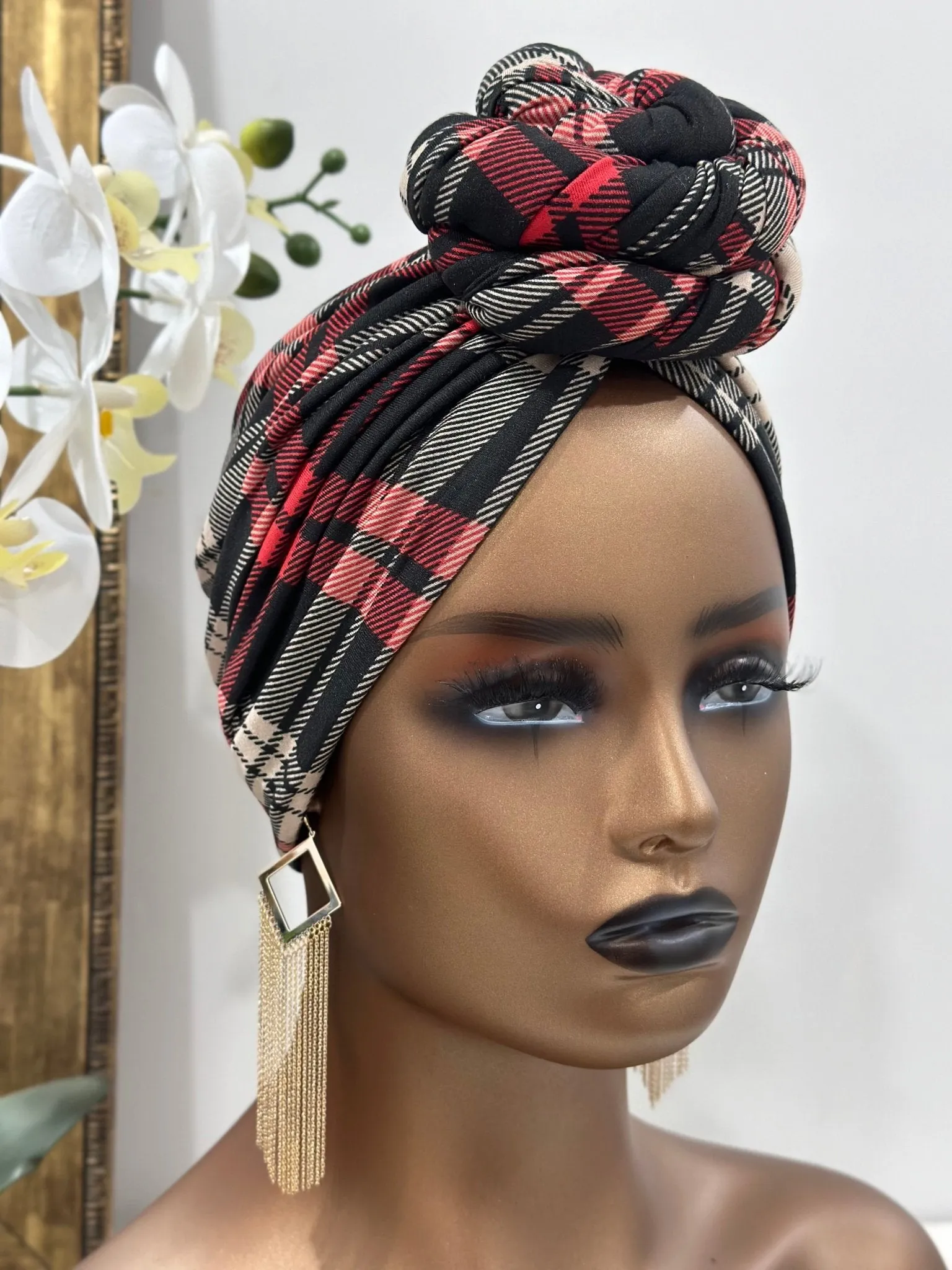 Leila Plaid Pre-tied Turban