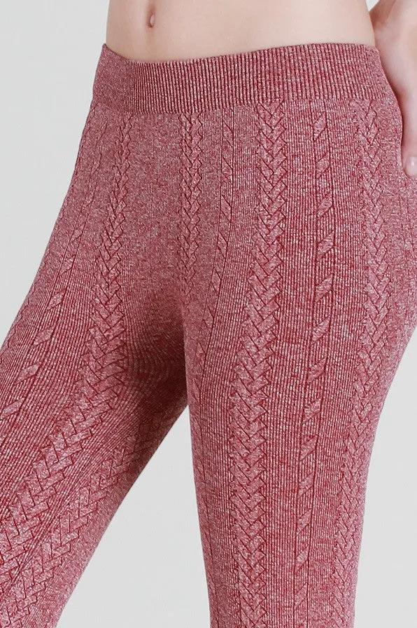 Niki Biki | Knit Braid Sweater Leggings Dark Burgundy