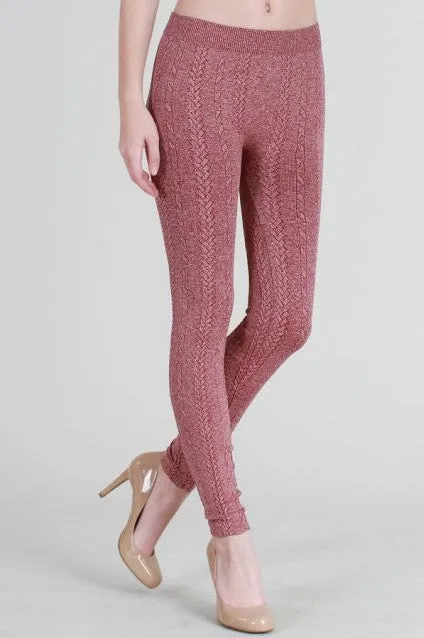 Niki Biki | Knit Braid Sweater Leggings Dark Burgundy