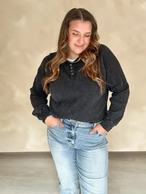 Paige Waffle Knit Top {Black}