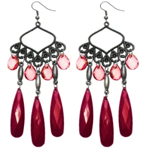 Red Beaded Dangle Chandelier Earrings