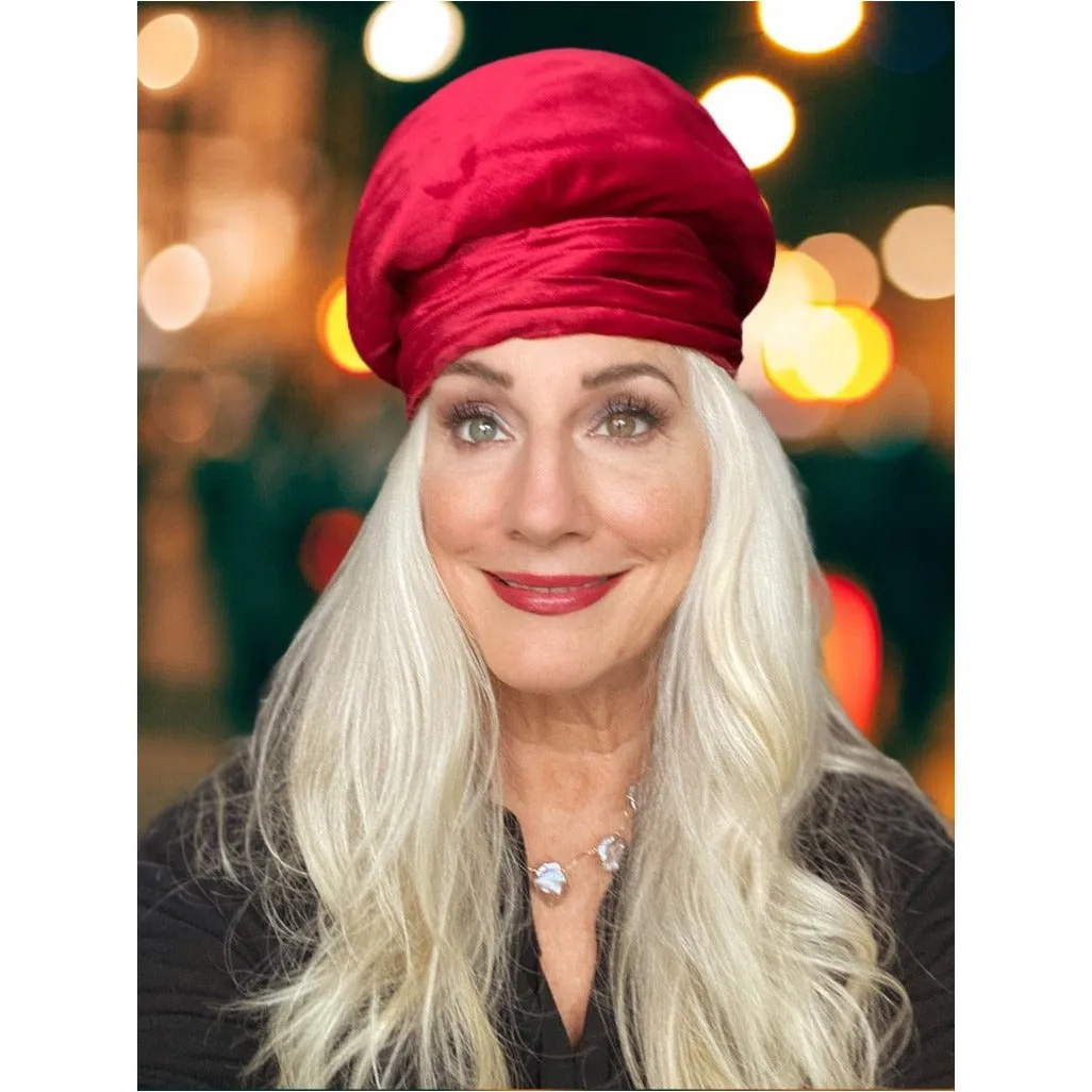 Red Velvet Vintage Turban Hat 1940s 22" Small Head