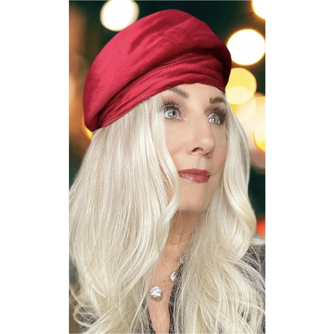 Red Velvet Vintage Turban Hat 1940s 22" Small Head