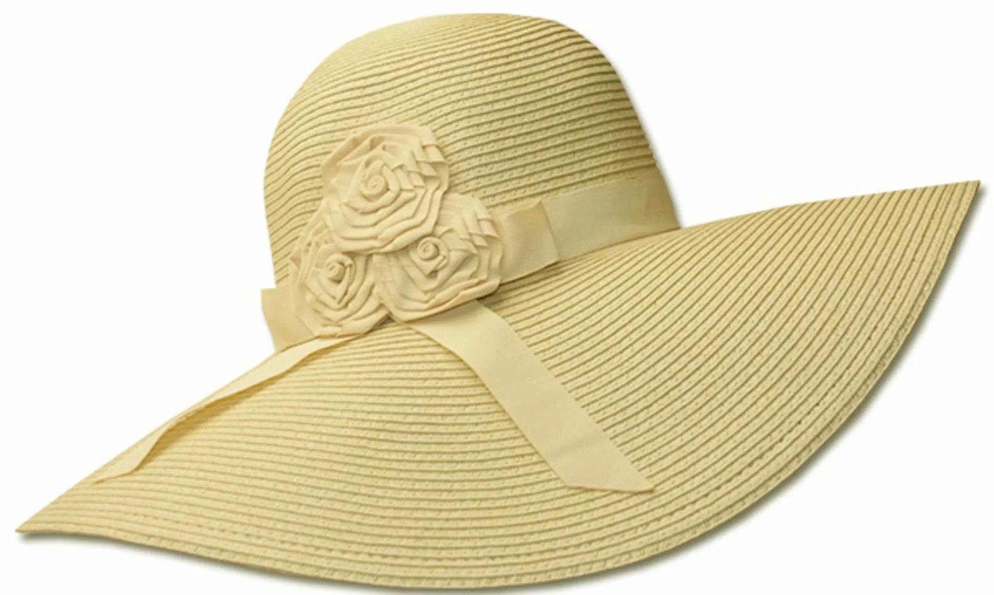 Sakkas Womens UPF 50  100% Paper Straw Ribbon Flower Accent Wide Brim Floppy Hat