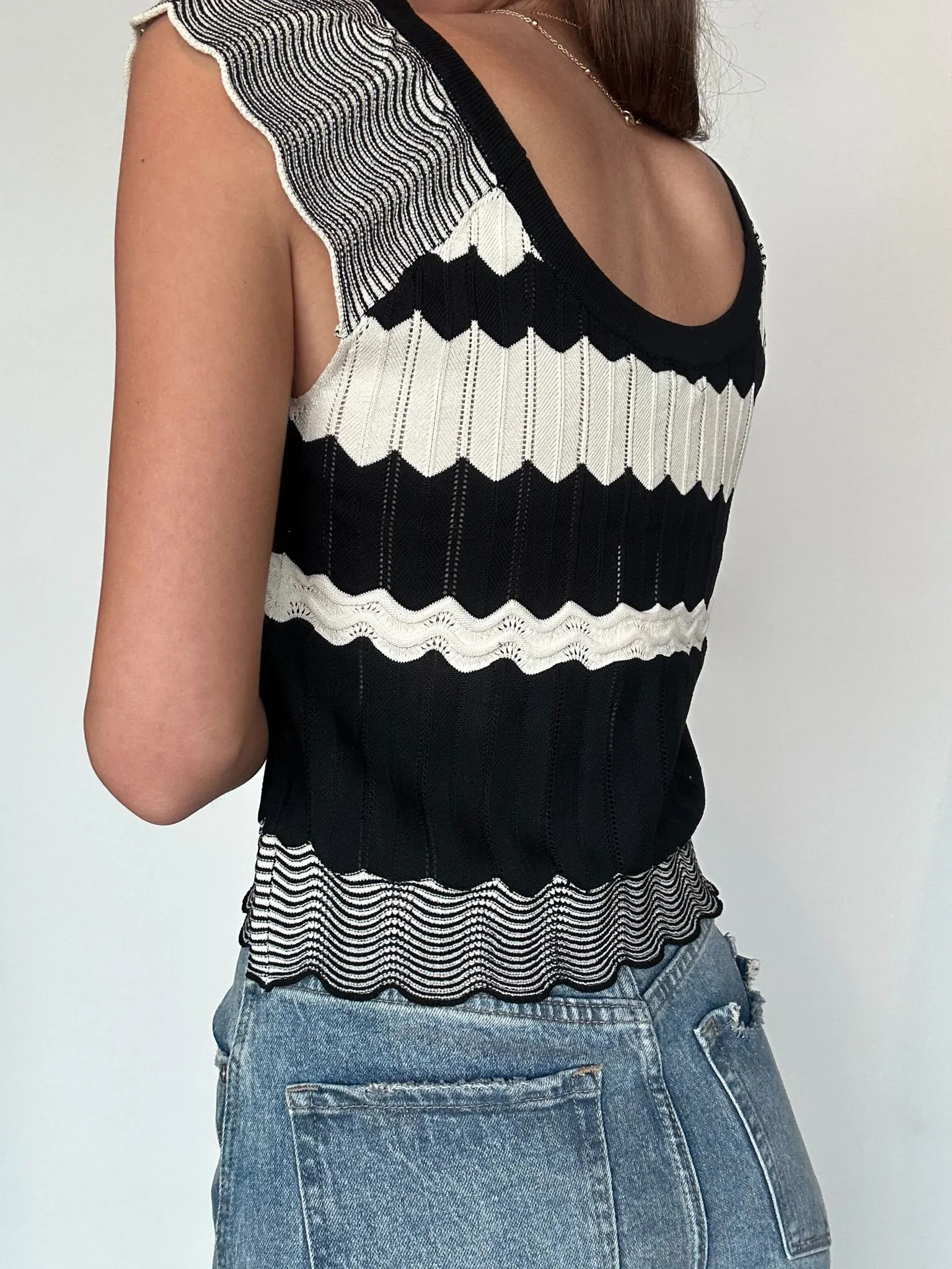 Scalloped Pointelle Knit Top