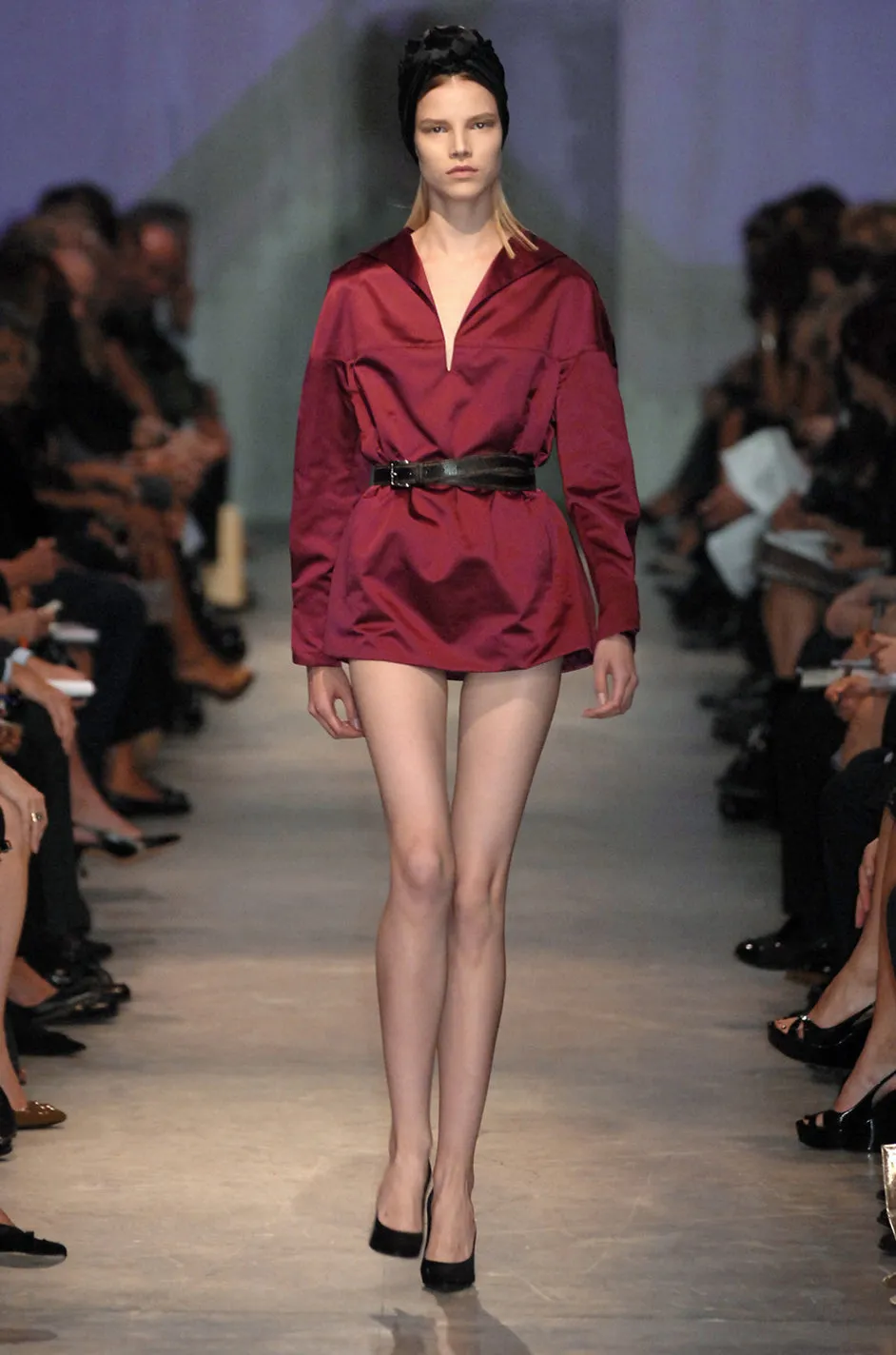 Spring 2007 Prada Burnished Gold Silk Satin Front Knot Plunging Empire Mini Dress