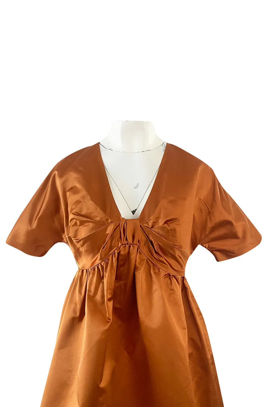 Spring 2007 Prada Burnished Gold Silk Satin Front Knot Plunging Empire Mini Dress