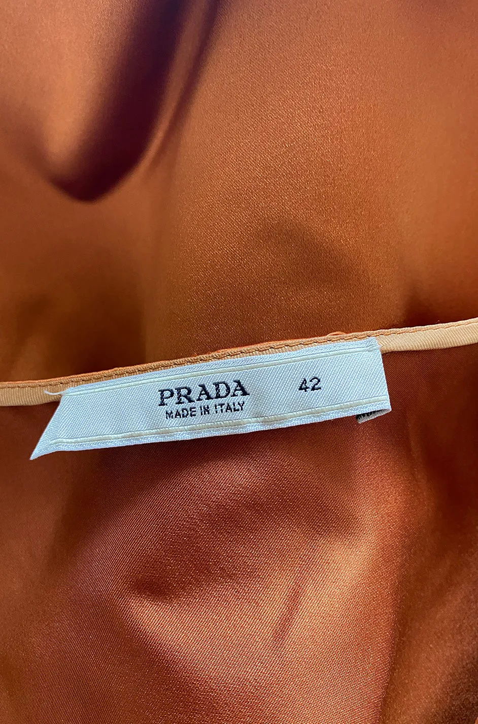 Spring 2007 Prada Burnished Gold Silk Satin Front Knot Plunging Empire Mini Dress