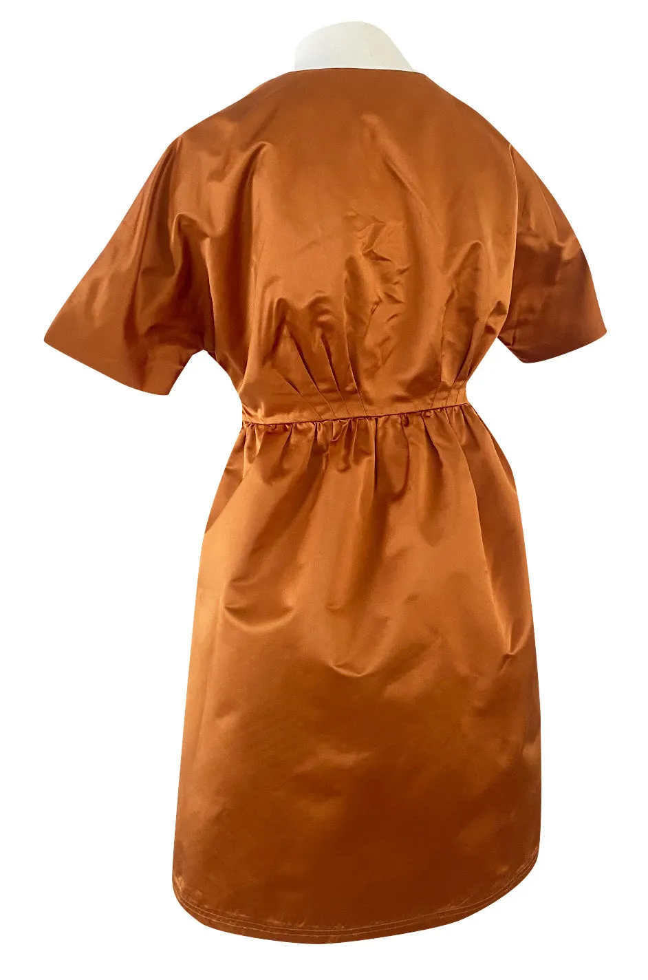 Spring 2007 Prada Burnished Gold Silk Satin Front Knot Plunging Empire Mini Dress