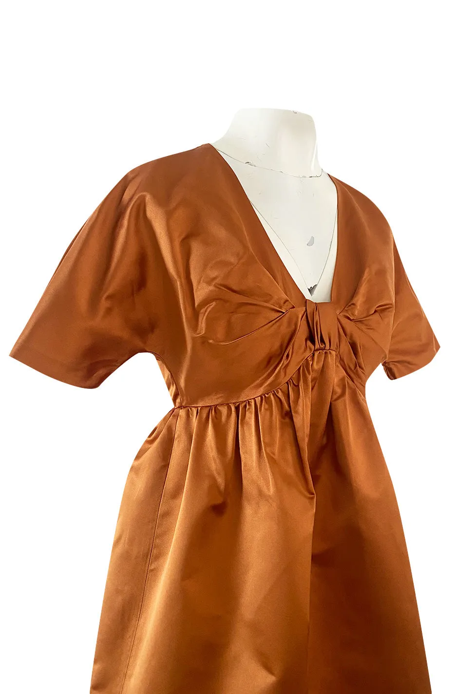 Spring 2007 Prada Burnished Gold Silk Satin Front Knot Plunging Empire Mini Dress