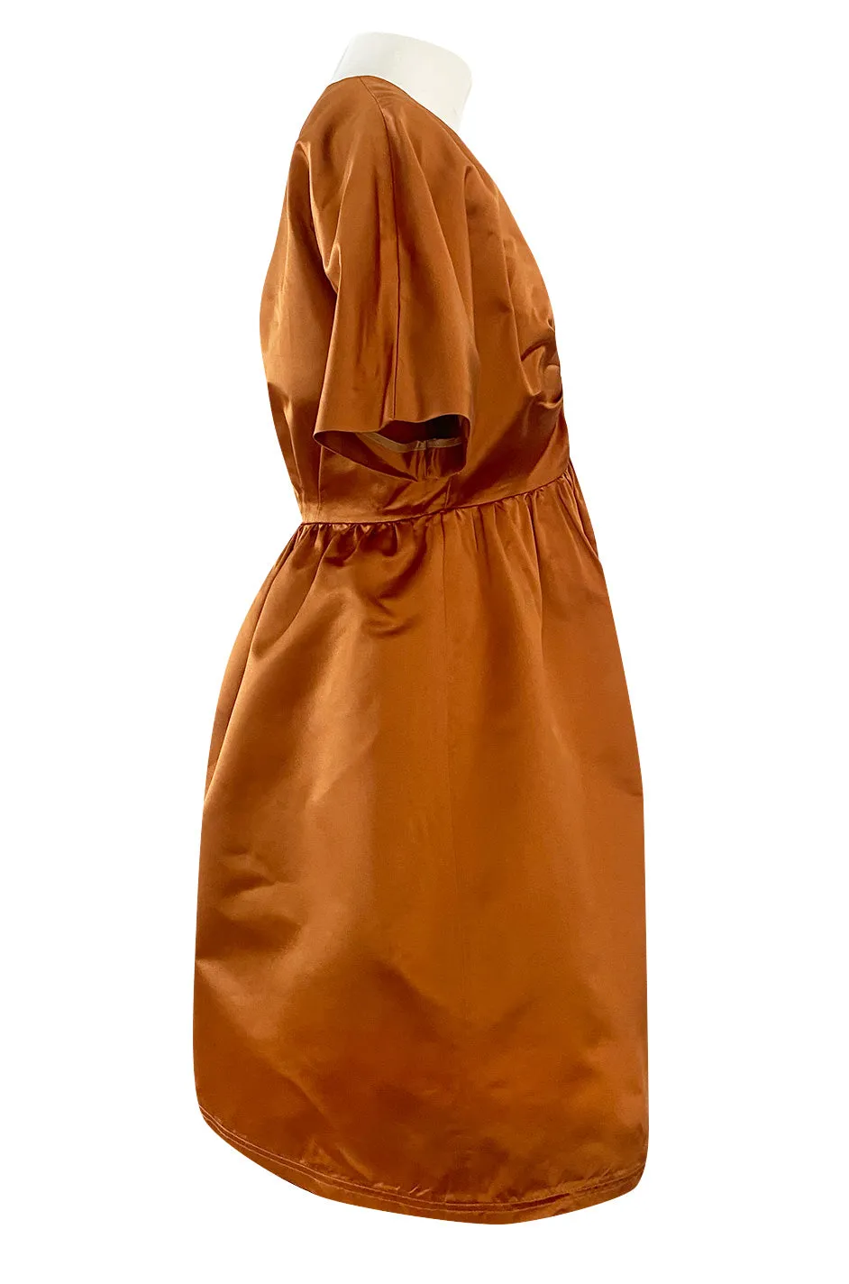 Spring 2007 Prada Burnished Gold Silk Satin Front Knot Plunging Empire Mini Dress