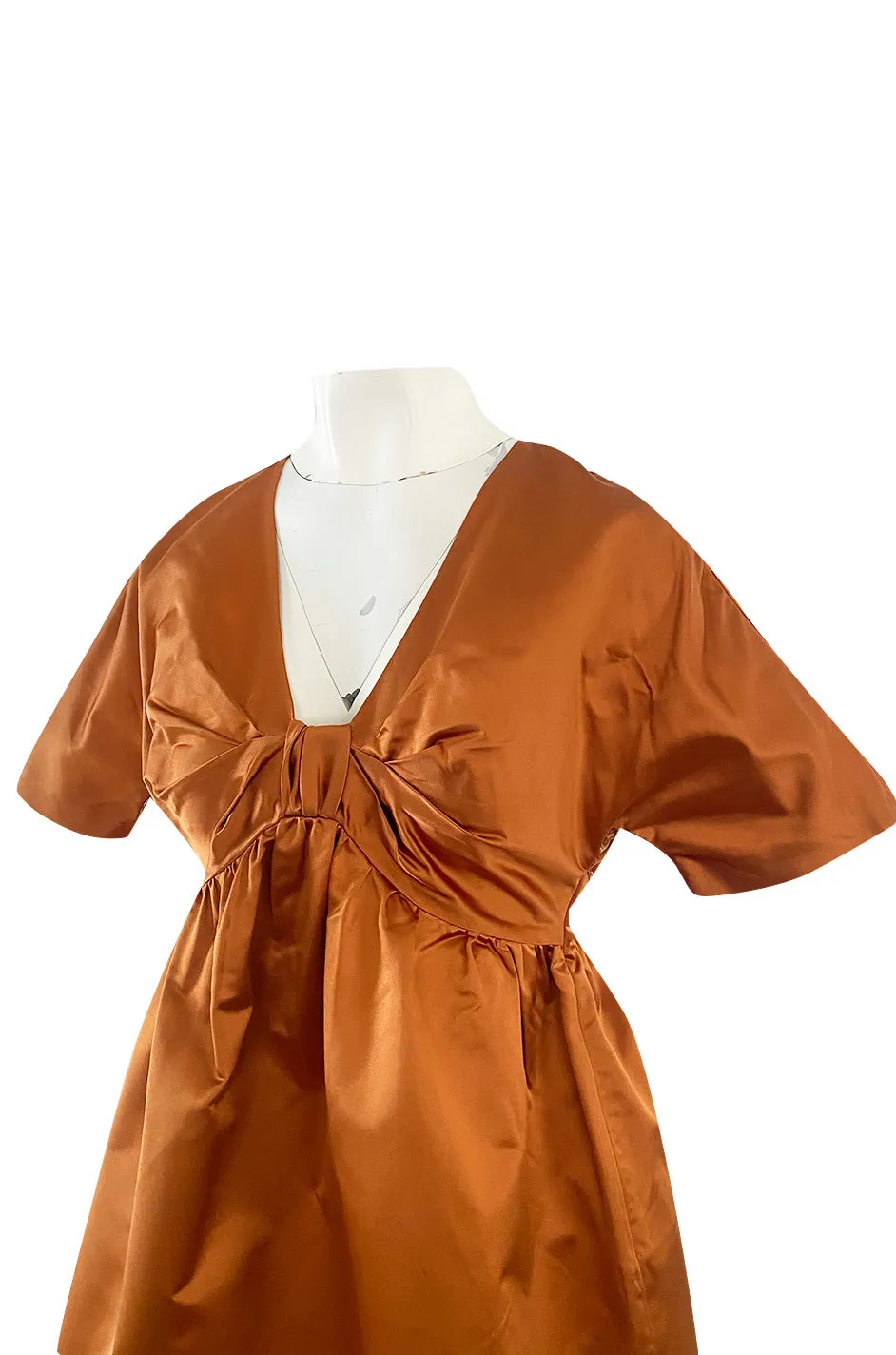 Spring 2007 Prada Burnished Gold Silk Satin Front Knot Plunging Empire Mini Dress