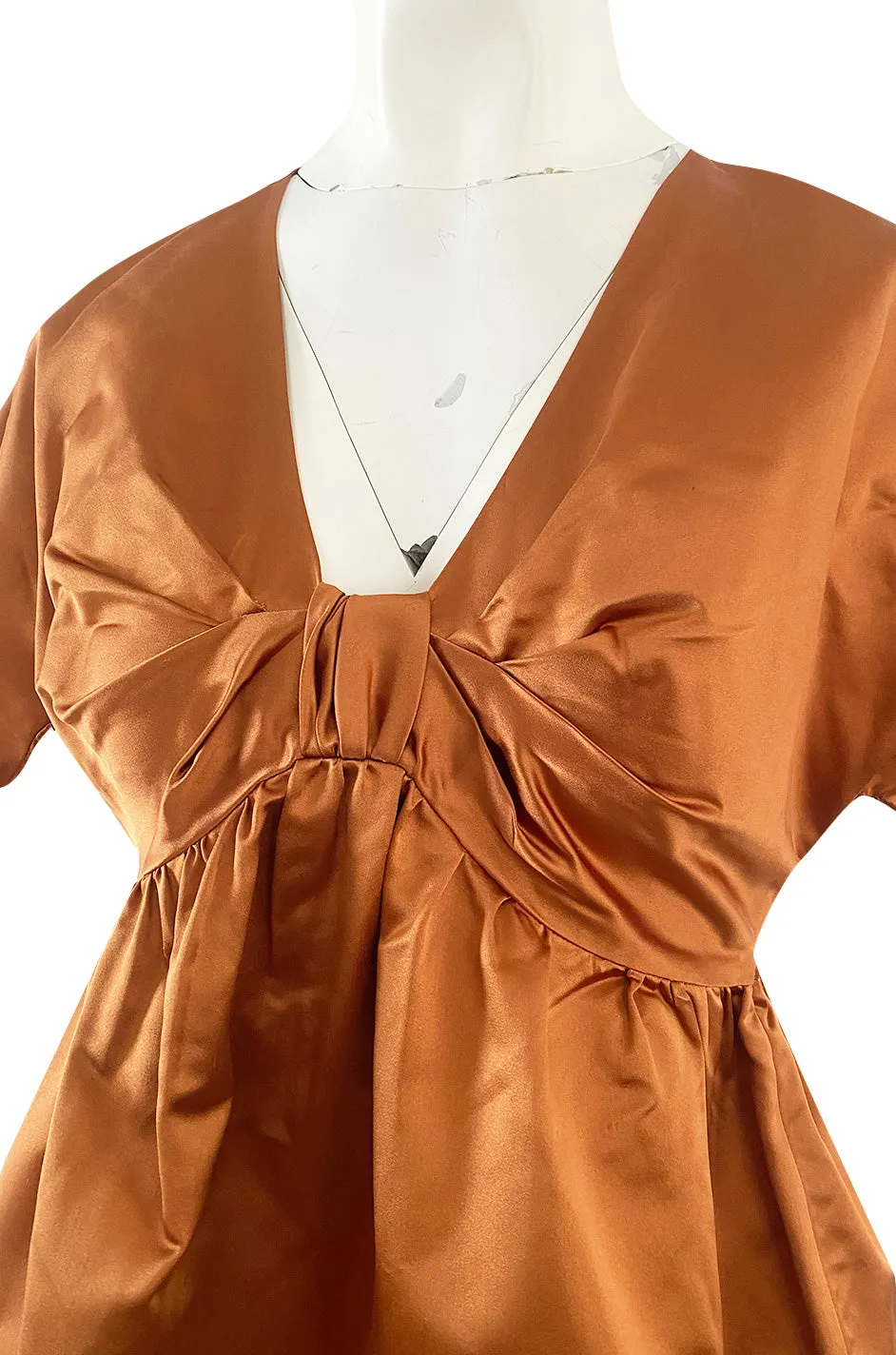 Spring 2007 Prada Burnished Gold Silk Satin Front Knot Plunging Empire Mini Dress