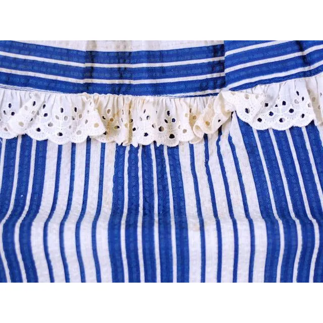 Sweet Vintage Seersucker Day Dress Blue Stripes Small Early 1940s Betty Barclay XS