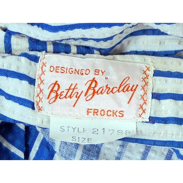 Sweet Vintage Seersucker Day Dress Blue Stripes Small Early 1940s Betty Barclay XS