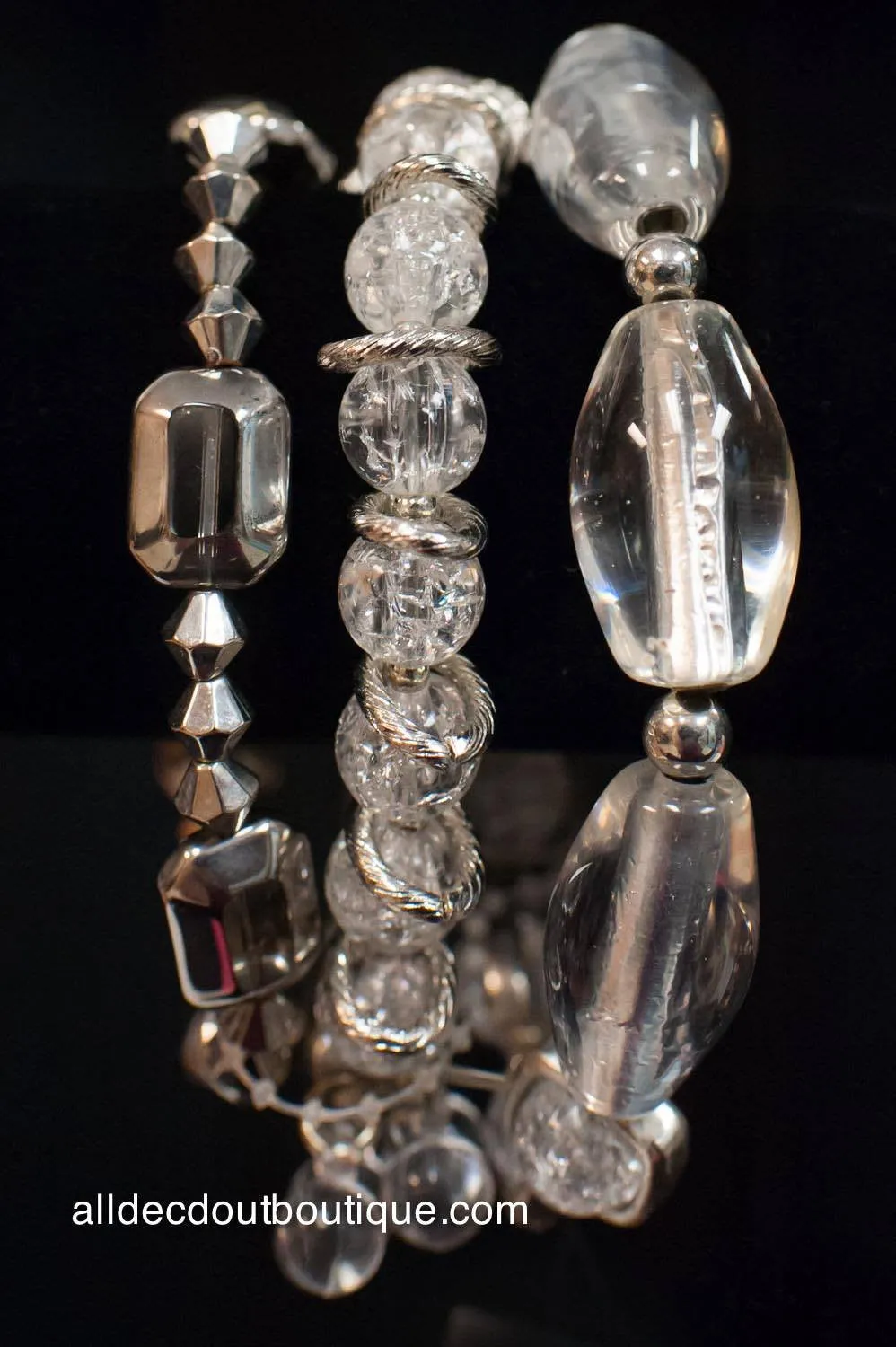 Treska | 3 Stranded Beaded Silver Stretch Bracelet