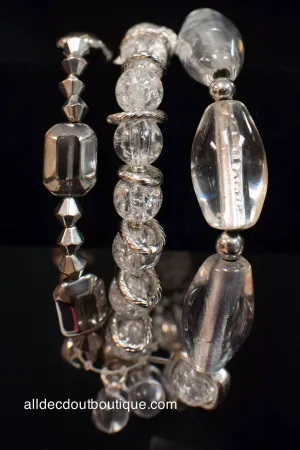 Treska | 3 Stranded Beaded Silver Stretch Bracelet