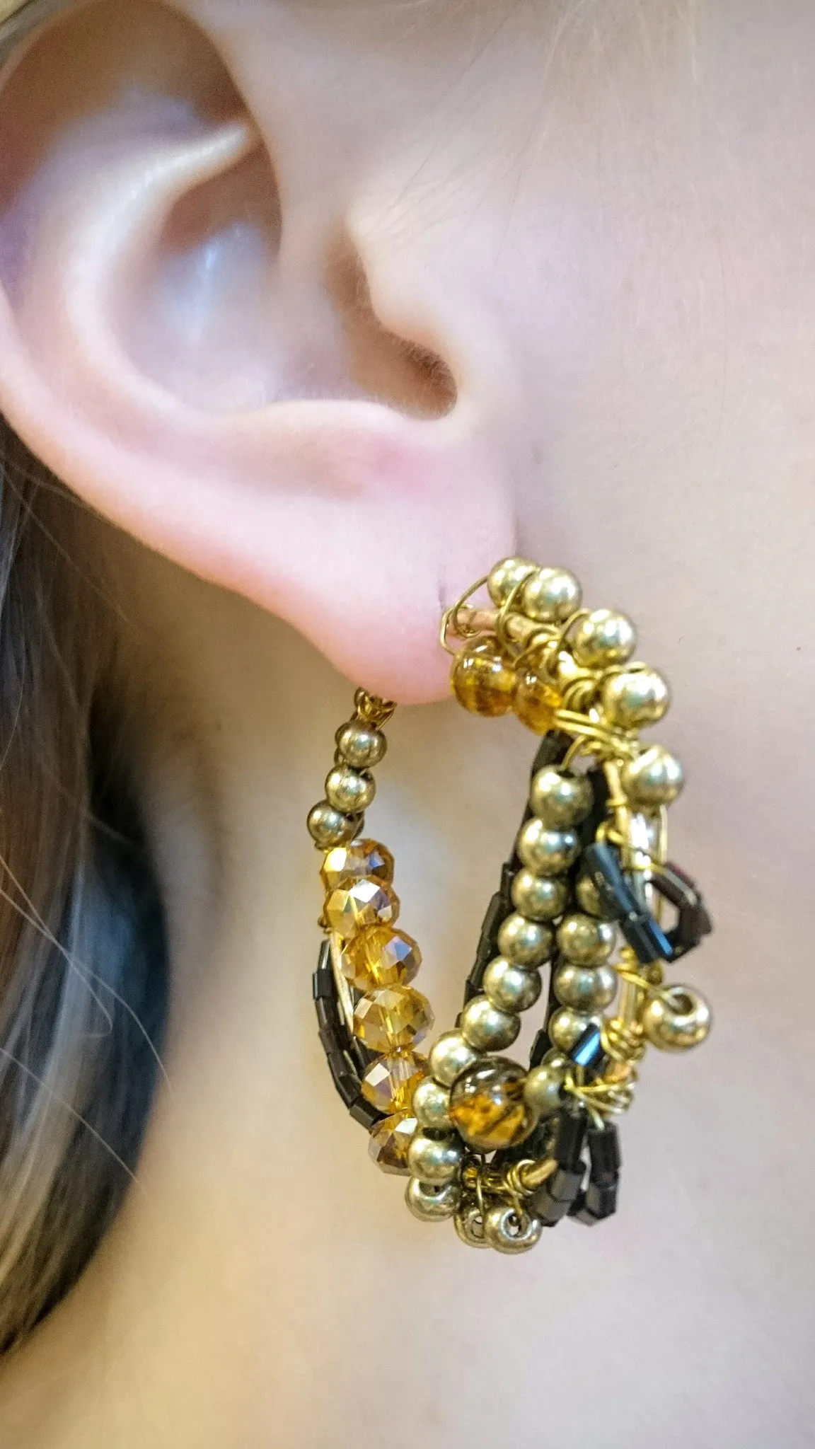 Treska | Leopard Tribal Beaded Hoop Earrings